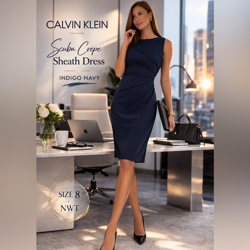 Calvin Klein Size 8 Sheath Dress Indigo Navy Blue NWT Work Office Date Night - Picture 2 of 6